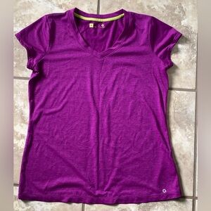Xersion Purple V Neck Workout Top T-shirt Short Sleeves